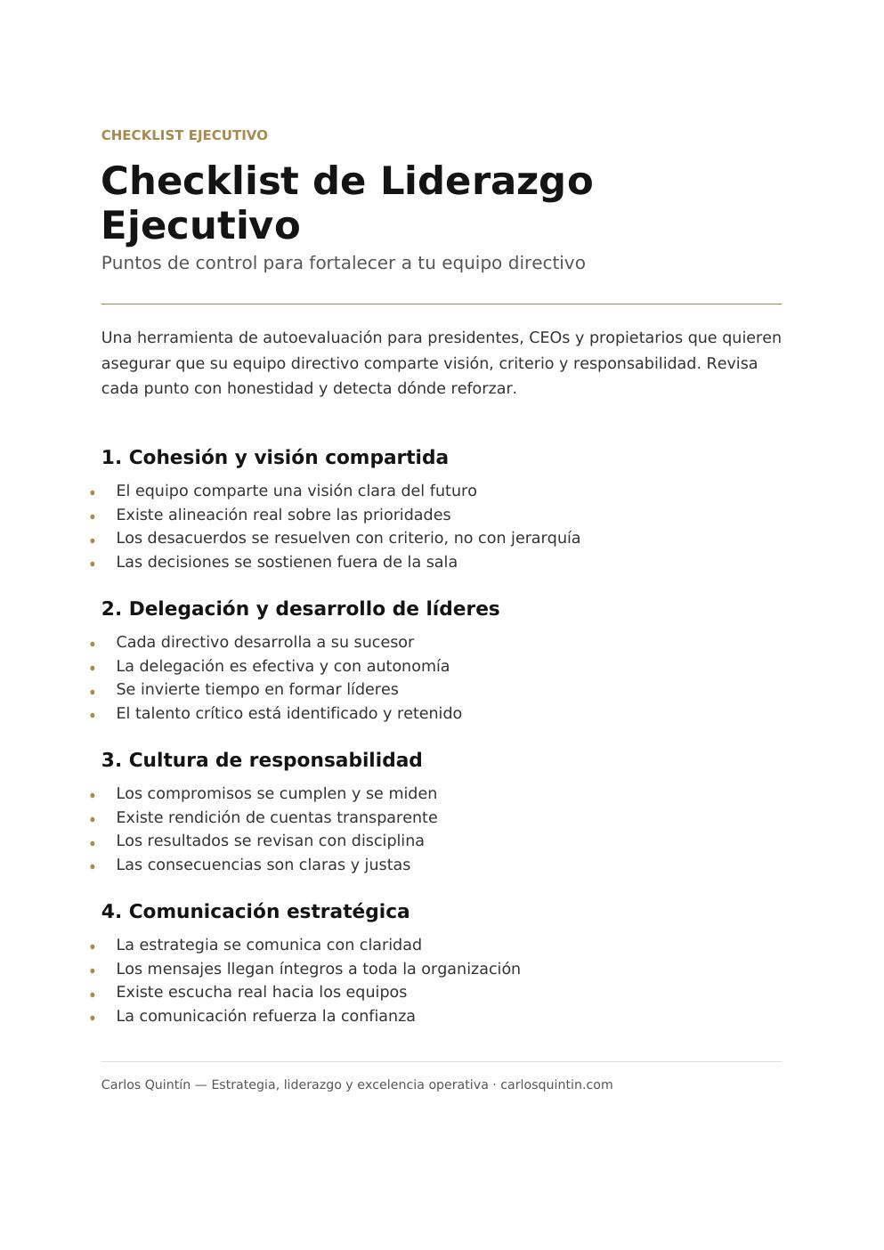 Vista previa de Checklist de Liderazgo Ejecutivo