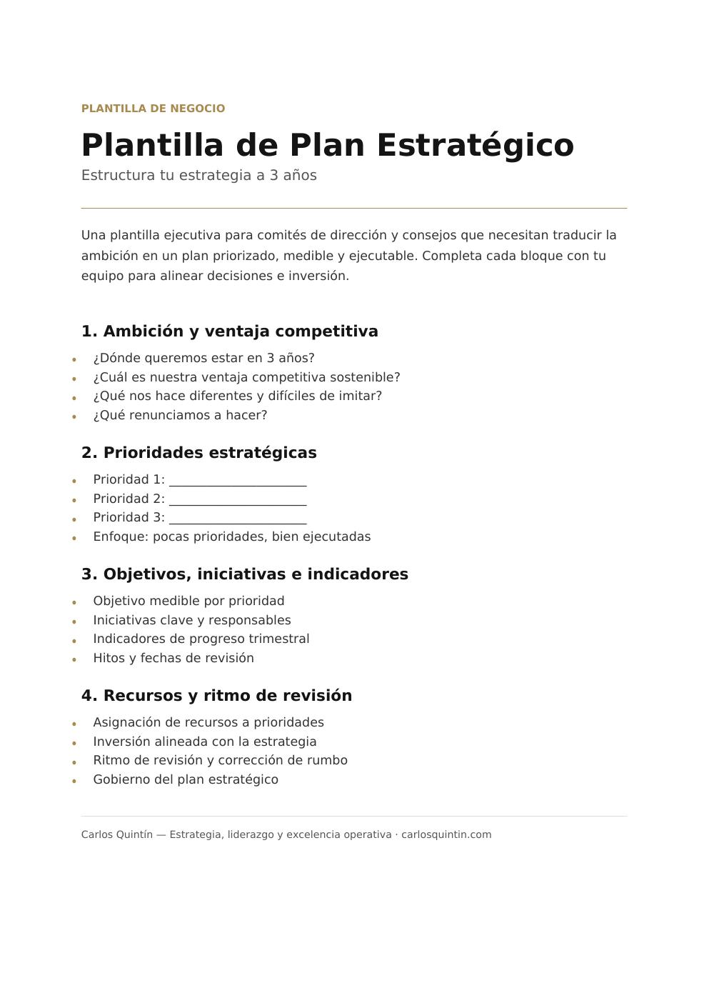 Vista previa de Plantilla de Plan Estratégico